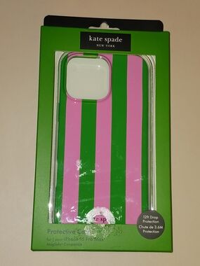 Kate Spade New York Pink & Green Striped iPhone Case 16 Pro Max